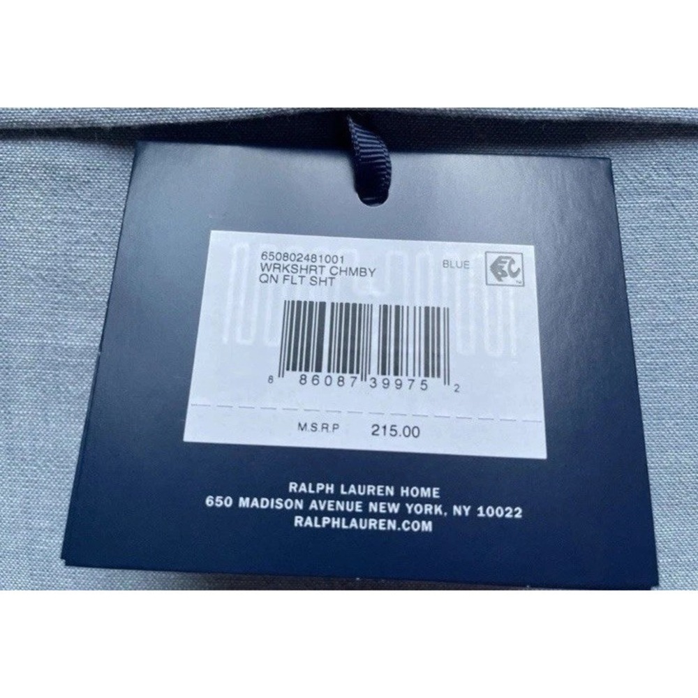 New Ralph Lauren Flat & Fitted Sheet Queen Workshirt Chambray Sheet Set - Picture 3 of 7